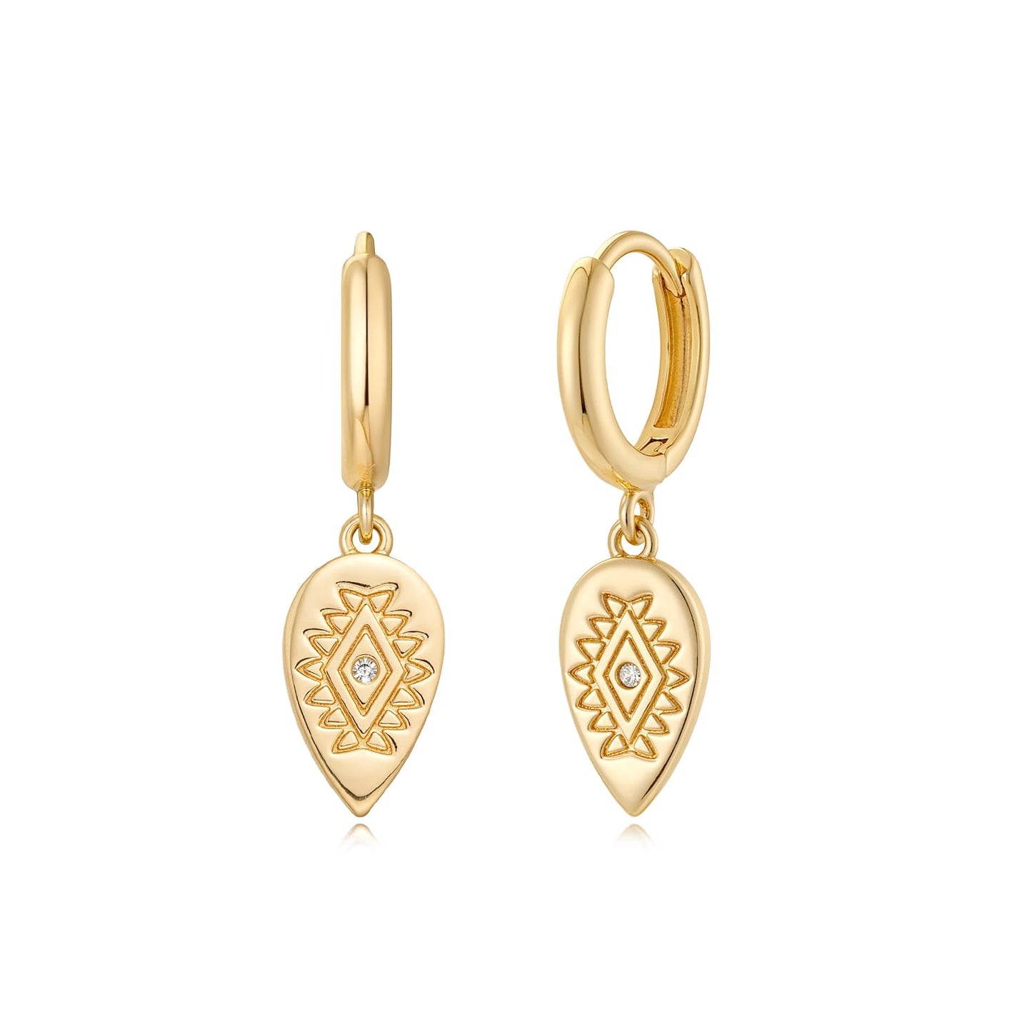 MYEARS Women Eye Earrings Gold Huggie Hoop Inverted Waterdrop Dangle Drop Cubic Zirconia 14K Gold Plated Small Simple Hypoallerg