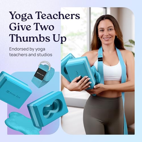 Deep-Zen® Yoga Blocks Wrist Support; Yoga Blocks 2 Pack with Knee Pads and Strap to Put Less Weight on Wrists; Durable, Ve...