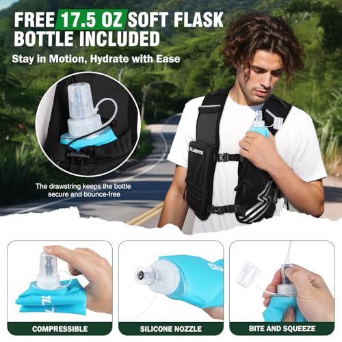 Running Vest for Women Men, Running Hydration Vest with 500ml Soft Flask & Touch-Screen Phone Pocket, Reflective Lightweig...