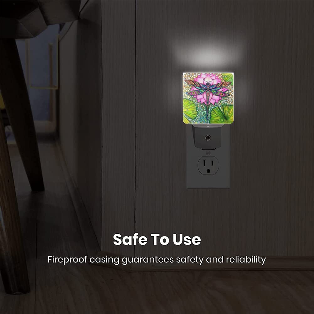 Dragonfly Night Light Plug In Led Lamp Night Lights For Bedroom Lotus Nightlight Decor For Kids Room Hallway Stairs Dimmable With Auto Sensor Adjustable Brightness Auto On/Off Dragonfly Gift For Women