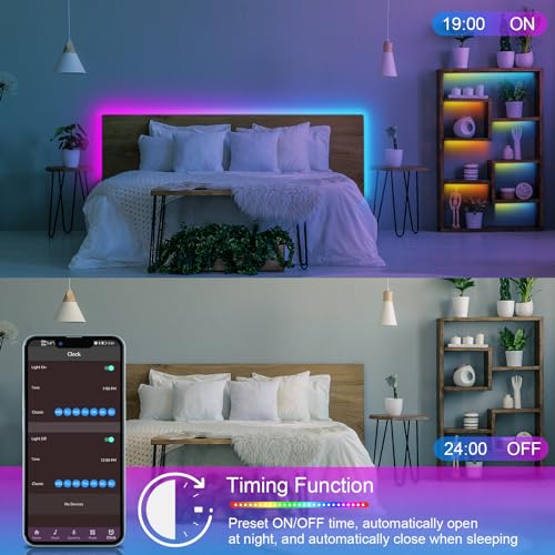 HBOWMDJIA 100ft Led Lights for Bedroom, Led Strip Lights Music Sync Corlor Changing, Led Light Strip with Remote & App Con...