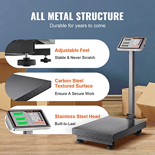 VEVOR Computing Digital Platform Scale, 660 lbs Load, 0.1 lbs Accuracy Computing Floor Scale with LB/KG, Tare, Price Calcu...