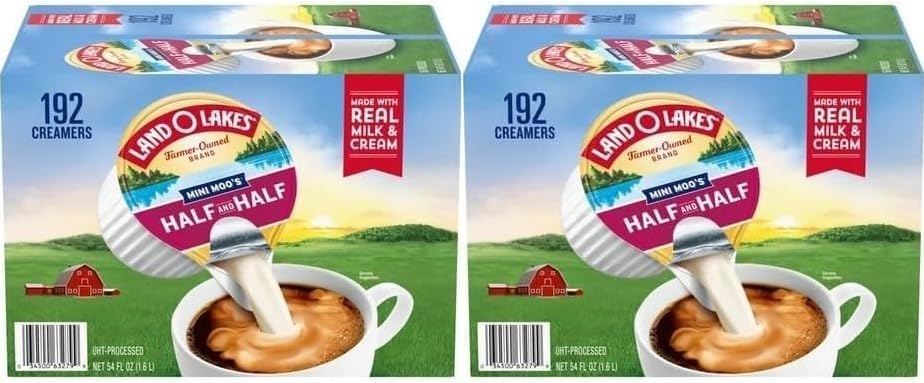 Land Coffee Creamer Half & Half Mini Moos Creamer Singles, 192 Count. (2 Pack)