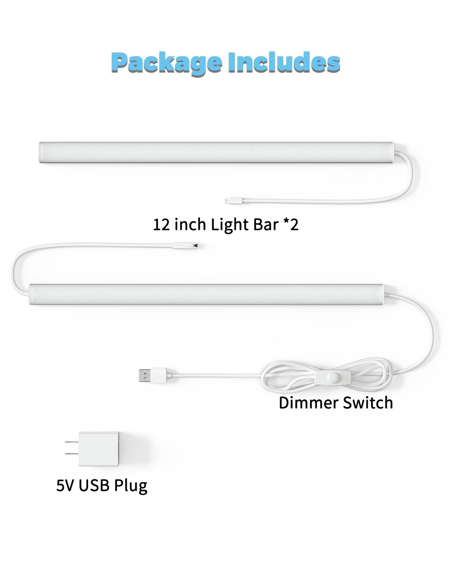Asoko Home Dimmable Wired Under Cabinet Lighting - 2 Pack Of 12-Inch Cold White 6000K Linkable Usb Led Lights For Kitchen  Desk  Sink  And Workbench