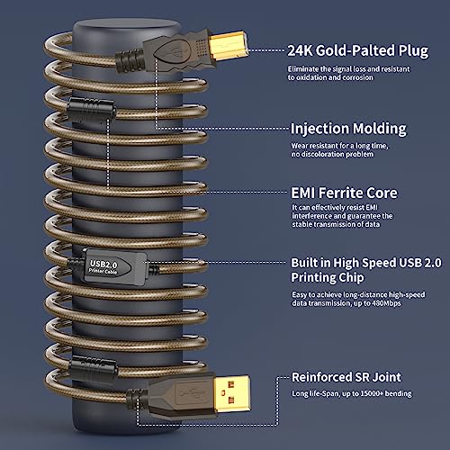 GOSYSONG Active USB Printer Cable 30ft, USB 2.0 USB A to B Printer Cord, Scanner Cord, High Speed Active USB Printer Cabl...