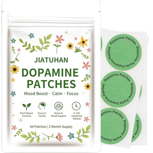 JIATUHAN Dopamine Patches Extra Strength – Mood Support, Calm & Focus – Stress Relief with Mucuna & 5-HTP – Plant-Based, V...