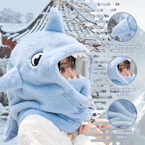 Shark Ski Helmet Cover Cute Shark face Mask Winter Warm Outdoor Hooded Sports Windproof Style Hat Scarf 3 in1