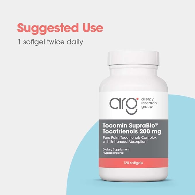 Allergy Research Group Tocomin SupraBio Tocotrienols 200 mg Supplement - Tocotrienols Vitamin E, Palm Tocotrienol Complex, Delta Tocotrienols, Enhanced Absorption, Softgels - 120 Count