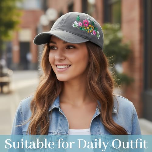 HOVEOX Flower Baseball Cap Embroidered Hat Baseball Cap Women's Hats Trendy Embroided Flower Gift for Woman