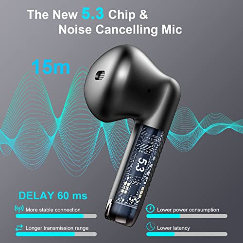 Wireless Earbuds, Bluetooth 5.4 Earbuds Stereo Bass, Bluetooth Headphones in Ear Noise Cancelling Mic, Earphones IP7 Water...