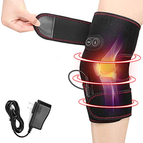 PKSTONE Heated Knee Brace Wrap, 3 Adjustable Heat and Vibration Massager for Arthritis Knee Pain Relief Massaging Knee Pad...