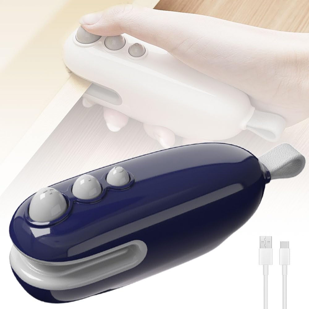 Mini Bag Sealer, 2025 Upgraded 2 in 1 Sealer with Cutter and Magnet, USB Rechargeable Chip Bag Heat Seal, Portable Handheld Resealer Machine for Plastic Bags Snack Bags Food Storage (1, Blue)