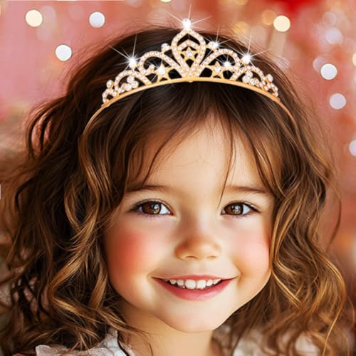 Kilshye Rhinestone Princess Tiara Silver Star Tiaras Headband Birthday Hair Accessories for Girls (Gold, Free Size)