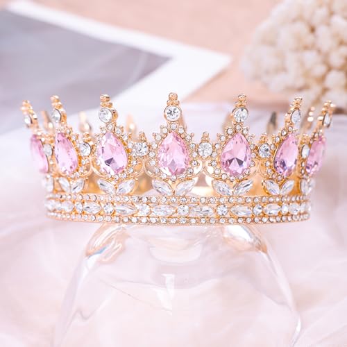 Feltent Pink Queen Crown for Women Crystal Tiara for Women Rhinestone Wedding Headband for Bride Hair Accessories for Cost...
