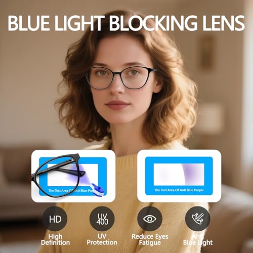 JFXQDR Women's Blue Light Blocking Glasses, TR90 Frame Computer Gaming Glasses Anti Eyestrain & UV Glare RF6208
