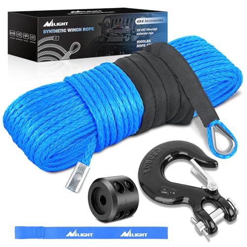 Nilight 1/4 Inch x 50 Feet Winch Rope Synthetic Winch Line Cable Universal for ATV UTV 4x4 Off-Road Vehicle 9000lbs Winch ...