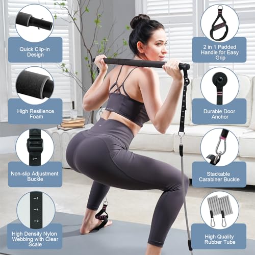 kisnbld Pilates Bar Kit with Resistance Bands, Multifunctional Pilates Bar with 3 Set Exercise Resistance Bands, Portable ...
