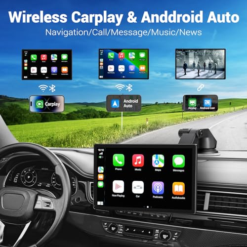 HAUXIY Wireless Apple Carplay Screen for Car 4K Dash Cam, 9" Portable Apple Carplay & Android Auto Car Stereo, with 1080p ...