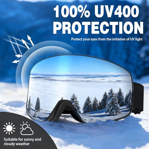 SKi Goggles,Frameless Snowboard Goggles with 2 UV400 Magnet Ski Lenses,YH212 Anti-Fog Snow Goggles for Adult Men Women