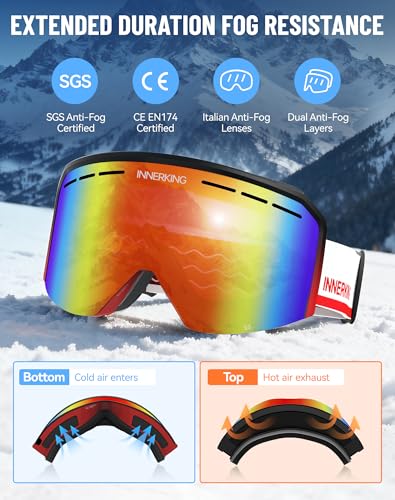 Innerking Ski/Snowboard Goggles OTG for Men Women & Youth - Over Glasses Snow Sports Goggles Anti Fog 100% UV400 Protection