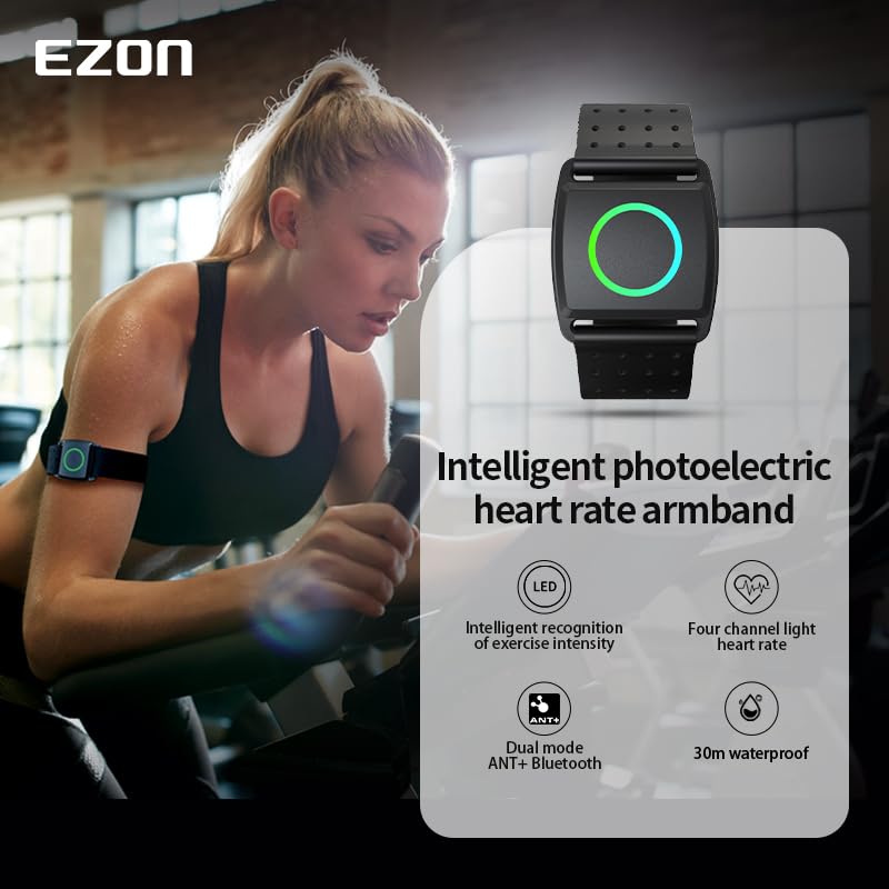 EZON Heart Rate Monitor C022Pro,Bluetooth& ANT+ Heart Rate Monitor Armband with HR Zone LED Indicator,Optical HRM Sensor f...
