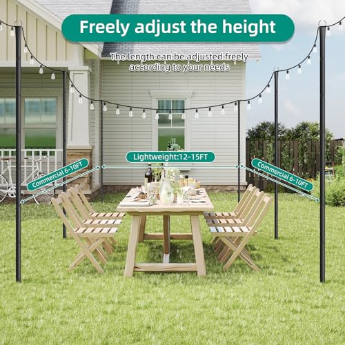 fuzzy-bird 4 Pack String Light Poles, 10Ft Light Poles for Outside, Metal Poles with Fork, Lighting Hanging Post Accessori...