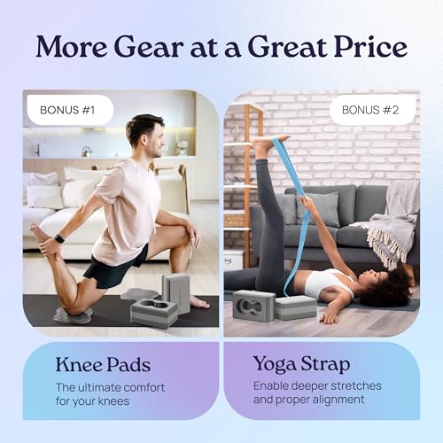 Deep-Zen® Yoga Blocks Wrist Support; Yoga Blocks 2 Pack with Knee Pads and Strap to Put Less Weight on Wrists; Durable, Ve...