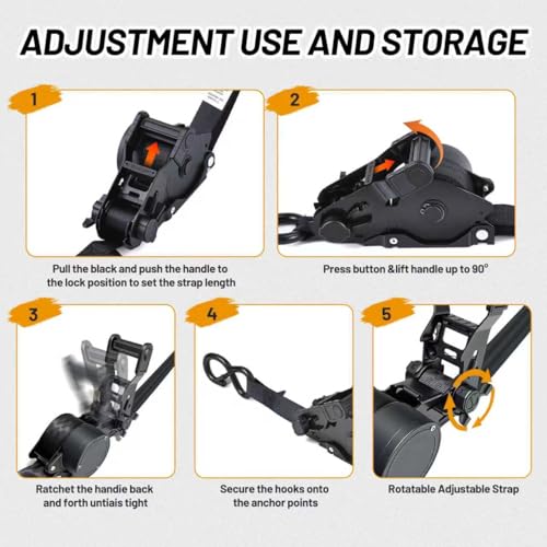 1800LB Retractable Ratchet Straps with Soft Loops(4 Pack), 1" x 12FT Heavy Duty Auto Self Retracting Tie Down Straps for T...
