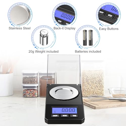 Milligram Scale 50g/0.001g High Precision Mg Scale, Portable Jewelry Scale .001 Gram Accuracy, Powder Scale, Digital Milig...