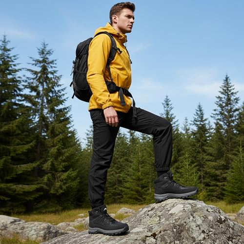 HARENCE Mens Waterproof Hiking Boots Comfortable Outdoor Walking Trail Boot Non Slip Mid Ankle Trekking Shoes