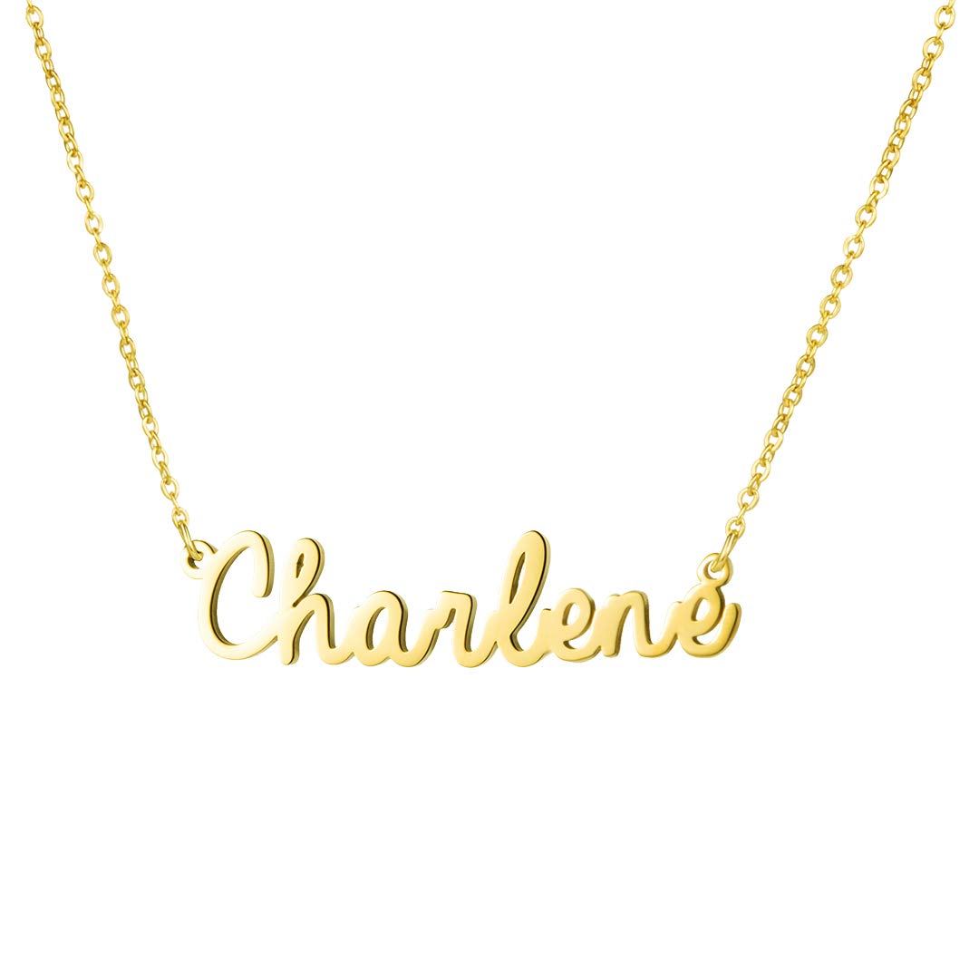 Awegift Women Jewelry Name Necklace Big Initial Gold Plated Best Friend Women Gift for Her Charlene