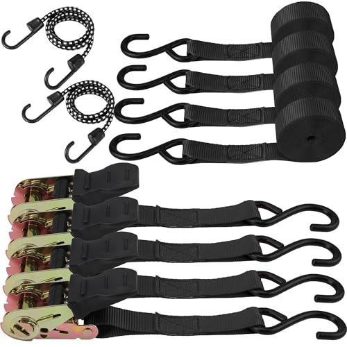 HORUSDY Ratchet Straps, 2,200 LB Break Strength, 4-Pack 15FT Ratchet Tie Down Straps Set for Motorcycle Straps Tie Downs, ...
