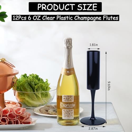 Ahongwenxi 12 Pcs Halloween Black Champagne Flute 6 OZ Acrylic Champagne Flutes Plastic Tall Stemmed Glasses, Unbreakable ...