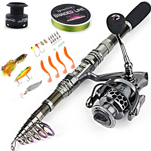 Sougayilang Fishing Rod Reel Combo with Telescopic Fishing Pole Spinning Reel Carrier Bag for Travel Saltwater Freshwater ...