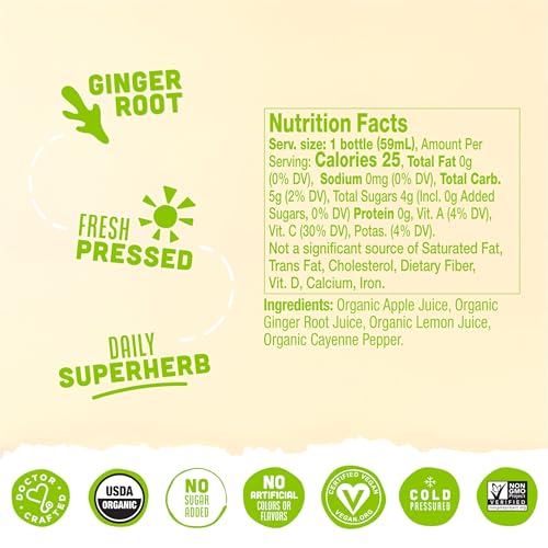 Vive Organic Ginger Boost Wellness Shot, Fresh Pressed Ginger Shot, 2 fl oz Bottles, 4-Pack