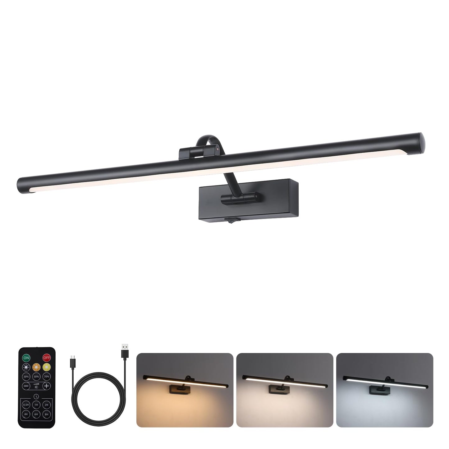 yumcrelect Battery Operated Picture Light with Remote Control, Dimmable, 24 Inch, Black, Model 6310