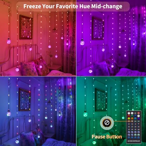 Color Changing Wishing Ball Curtain Lights, 9.8 x 3.3 FT RGB LED Fairy Light with Remote App Control, Music Sync Window Ba...