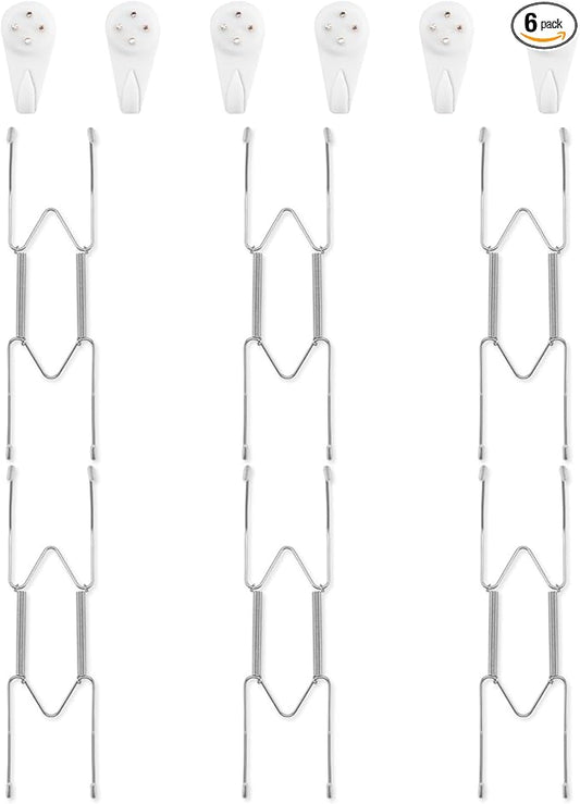 6 Pack Plate Hangers for The Wall, Suitable for 8-10 inch Art Plate, Stainless Steel Invisible Heavy Duty Wire Plate Holder with Wall Hooks, Plate Hangers for Displaying Plates, Platter, Dish, Silver