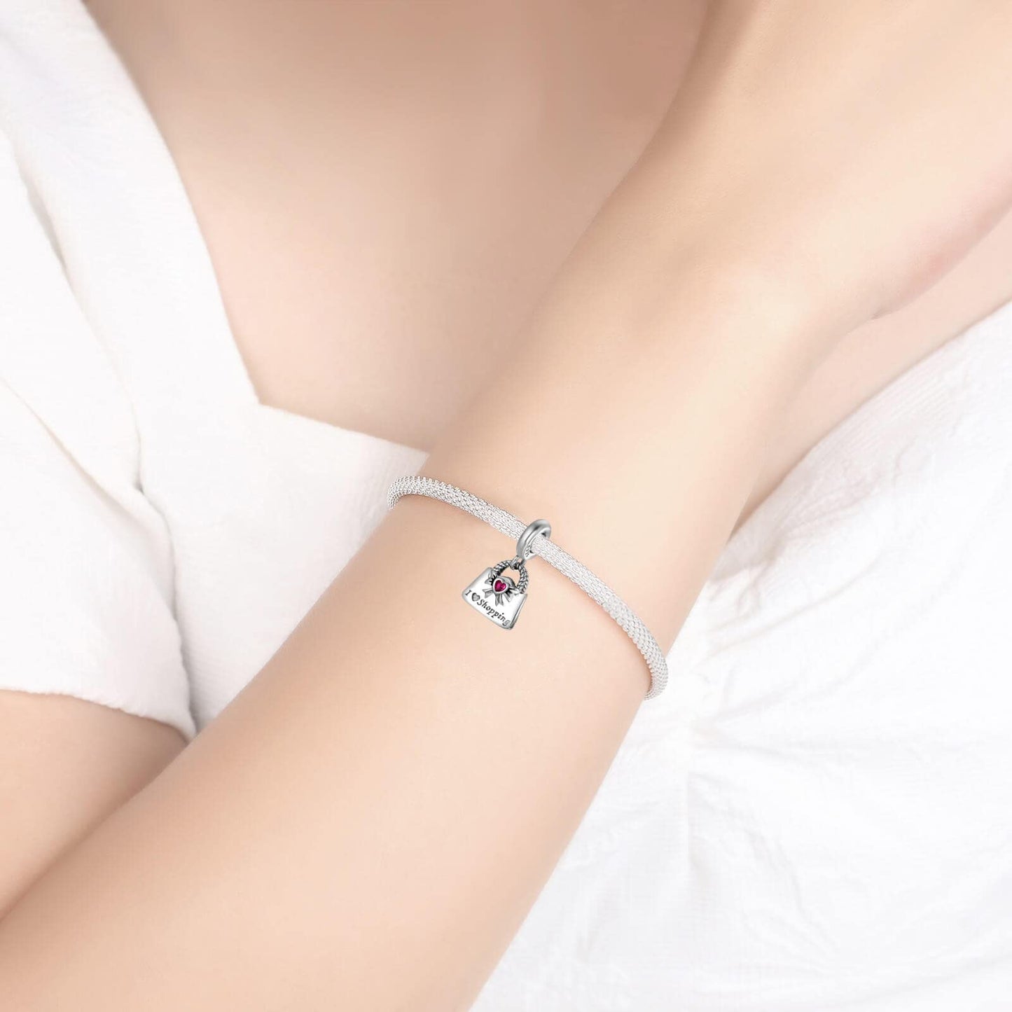 dazlily I Love Shopping Charm 925 Sterling Silver Charms for Bracelets Necklaces Jewelry Gifts
