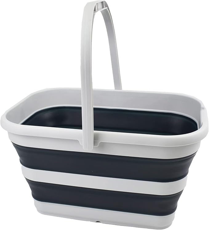 SAMMART 12L (3.1 gallon) Collapsible Rectangular Handy Bucket/Multiuse Foldable Water Pail for Camping, Fishing (Grey/Slate Grey)