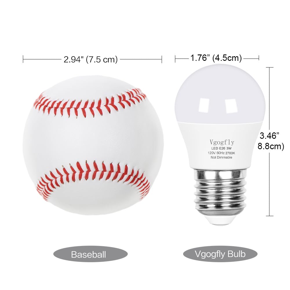 Vgogfly 3W LED Bulb Equivalent 25 Watt Light Bulbs，A15 Soft White Low Watt Light Energy Saving 2700K Standard E26 Base for Home Bedroom 6-Pack