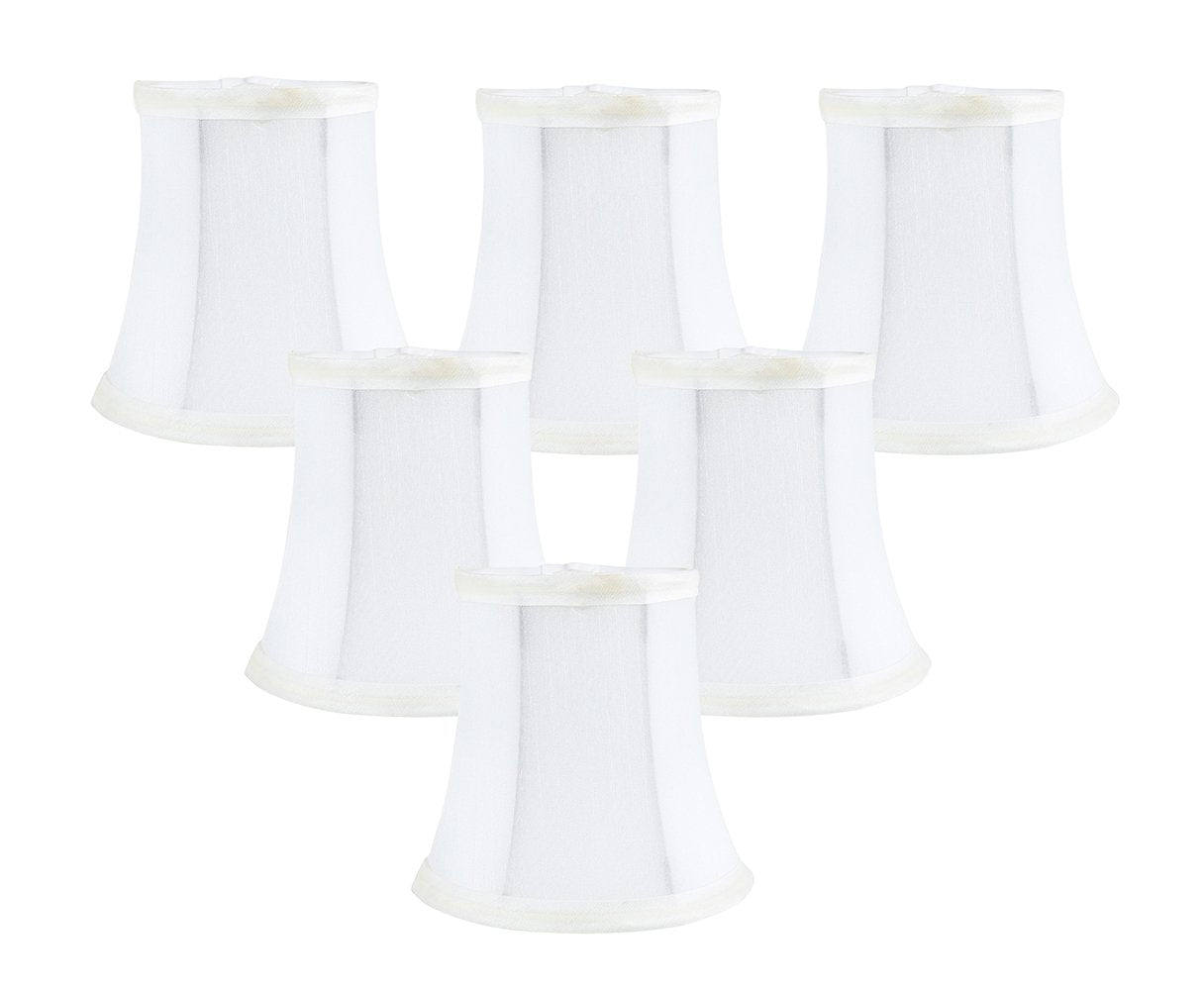 MERIVILLE Set of 6 Off White Faux Silk Chandelier Lamp Shades, Softback Bell Shape, Clip-On Fitter for Candelabra Bulbs, 3.5in x 5in