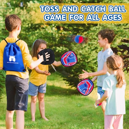 Toss and Catch Ball Set Outdoor Games for Kids, Beginner Toddler Baseball Training Glove Sticky Ball Catch Toys, Beach Poo...