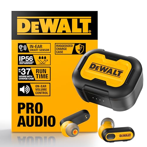 DEWALT Heavy Duty True Wireless Ear Buds, Bluetooth Headphones with Type C Charging Case Included, Over 37 Hours of Batter...