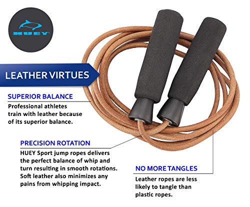 HUEY Sport Leather Jump Rope Set | 5.5 ounce & 1 pound Combination | Adjustable Skipping Rope for Speed Quiet Training Box...