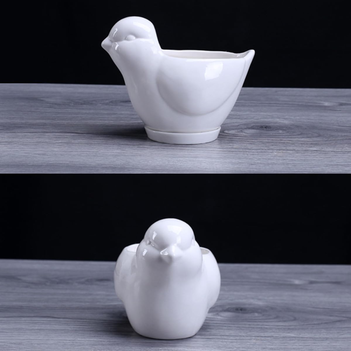 BESPORTBLE White Ceramic Bird Shape Flower Pot for Indoor Plants Cute Succulent Planter with Drainage Saucer Small Desktop Decor for Home Office Garden and Creative Design