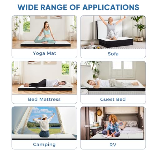 OLIXIS Tri-fold Memory Foam Mattress - 3 Inch Single Size Portable Floor Bed, Foldable Mat for Adults, Collapsible and Was...
