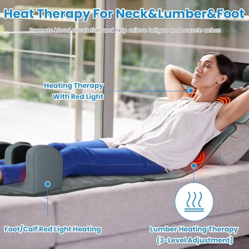 KOCASO Full Body Massage Mat with Heat, Electric Massage Mat Chair Pad Back/Neck/Foot Massager, Detachable Lumbar& Head Pi...