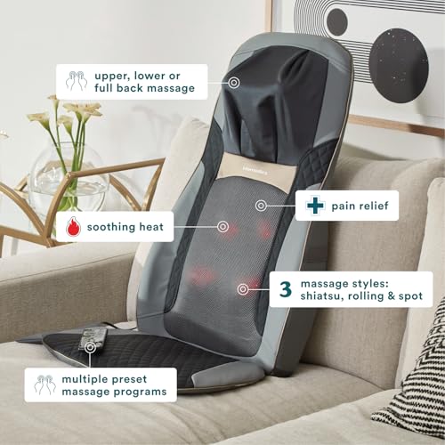 HoMedics Back Massager with Heat, Shiatsu Elite II Heated Neck and Back Massage Cushion. 3 Different Massage Styles and 3 ...