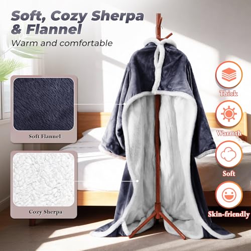 Wearable Heated Blanket with Foot Pockets, Electric Wearable Throw Blanket with Sleeves, Wearable Electric Blanket with 6 ...